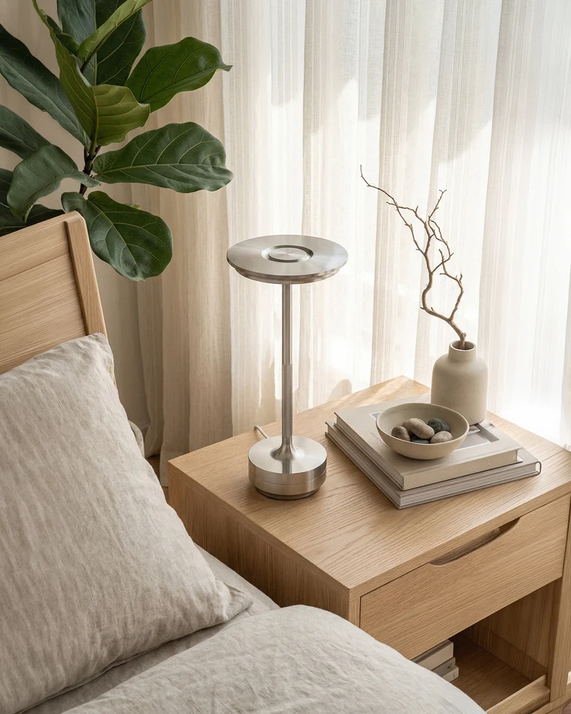 Oplaadbare LED Tafellamp met Dimfunctie Cilindervorm Metaal Draadloze Sfeerlamp | Sansoti