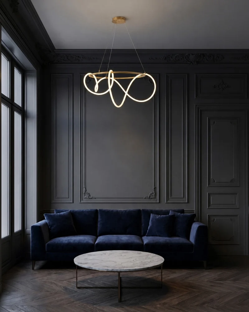 LED-design hanglamp met metalen koordstructuur zwart satijn 100 cm dimbaar warm wit modern interieur eetkamer keukeneiland | Sansoti