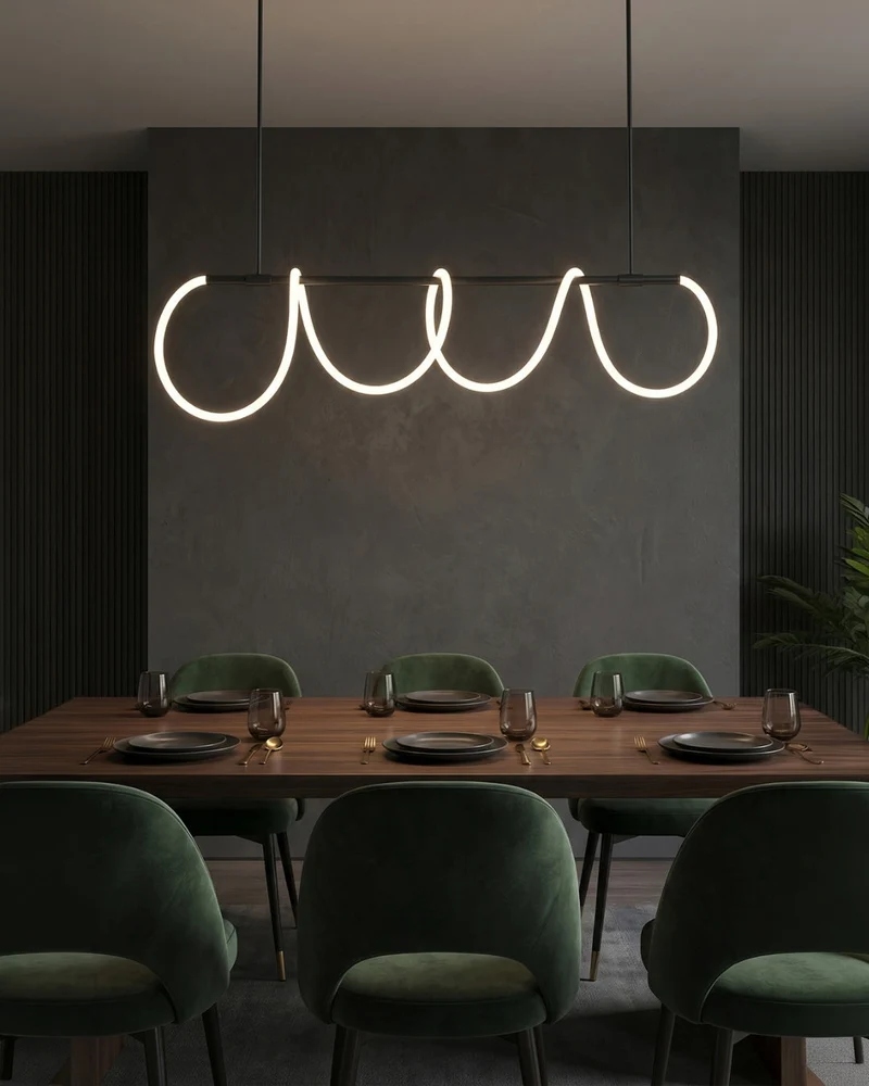 LED-design hanglamp met metalen koordstructuur zwart satijn 100 cm dimbaar warm wit modern interieur eetkamer keukeneiland | Sansoti