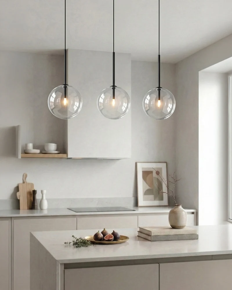 Glazen Hanglamp Bol Messing Chroom Zwart Modern Design Warm Wit 3000K 15cm 20cm 25cm Plafondverlichting Eetkamer | Sansoti