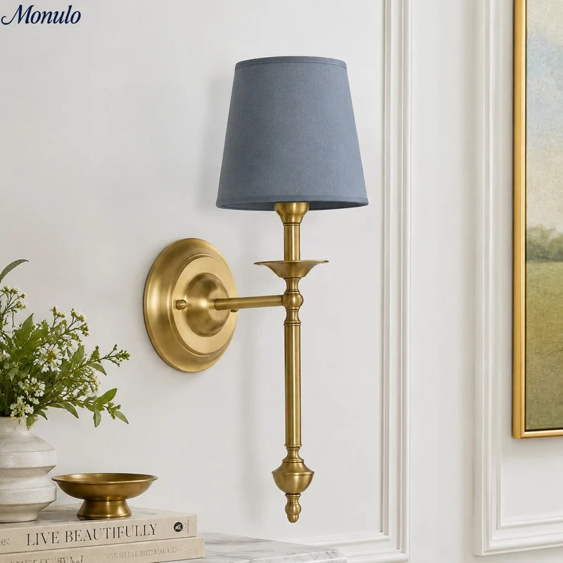 Stoffen Wandlamp met Vintage Koperen Afwerking – Sfeervolle Verlichting voor Hal, Slaapkamer en Woonkamer | Sansoti