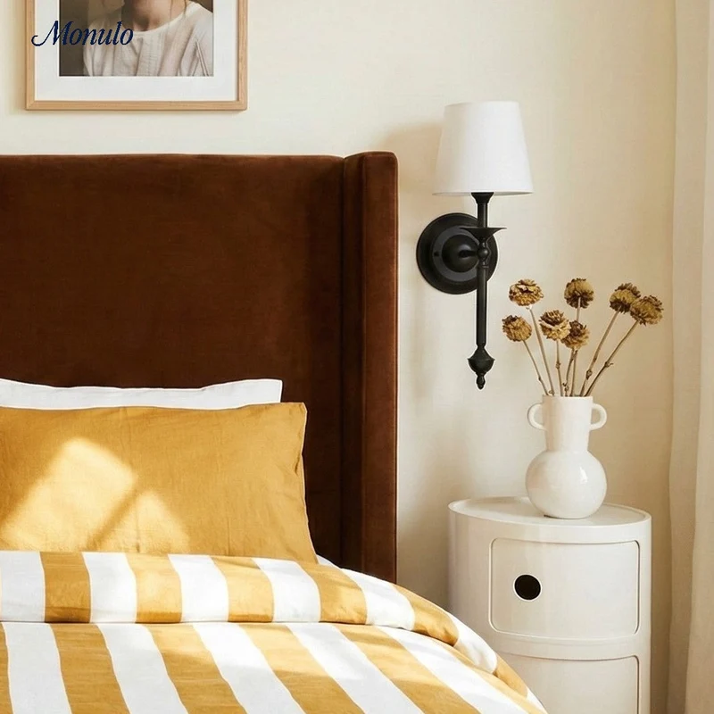 Stoffen Wandlamp met Vintage Koperen Afwerking – Sfeervolle Verlichting voor Hal, Slaapkamer en Woonkamer | Sansoti