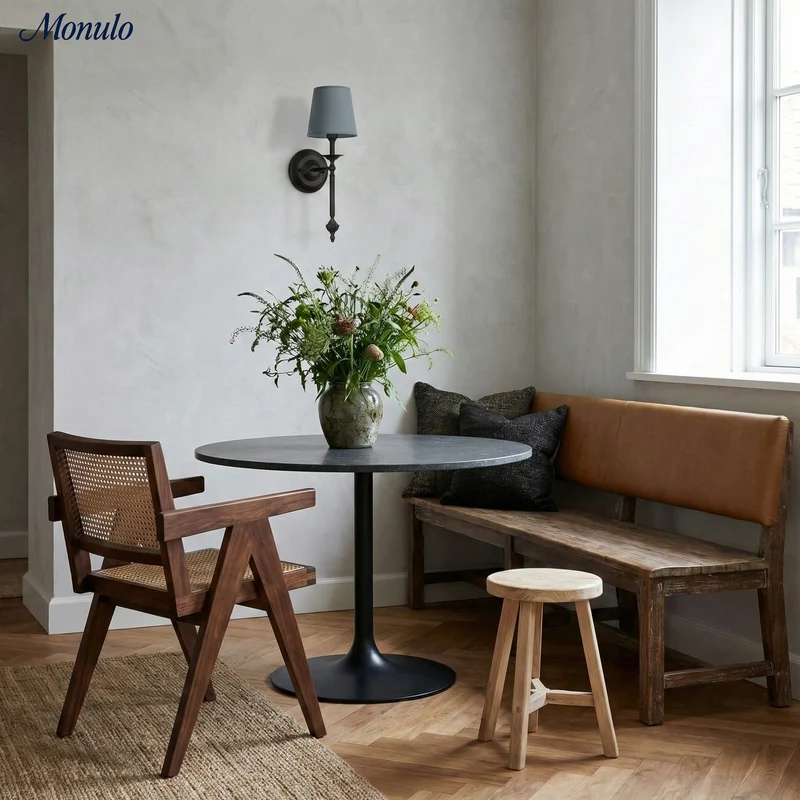 Stoffen Wandlamp met Vintage Koperen Afwerking – Sfeervolle Verlichting voor Hal, Slaapkamer en Woonkamer | Sansoti