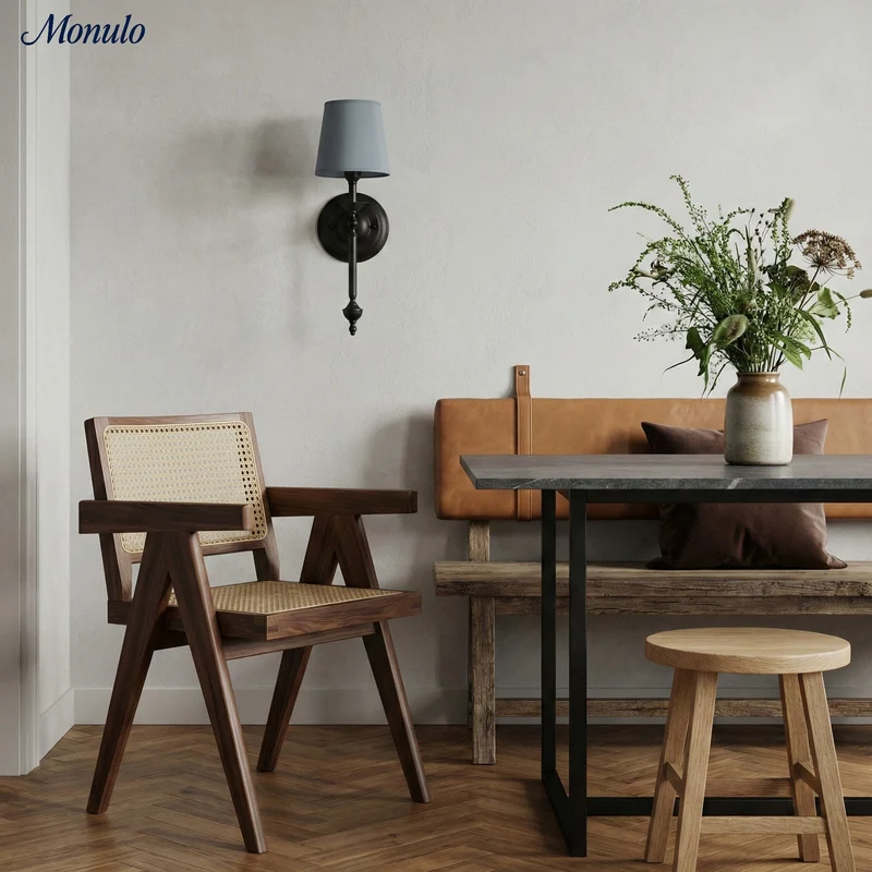 Stoffen Wandlamp met Vintage Koperen Afwerking – Sfeervolle Verlichting voor Hal, Slaapkamer en Woonkamer | Sansoti