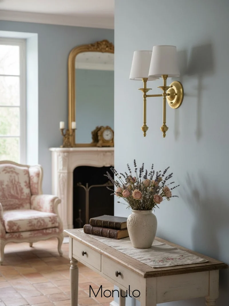 Stoffen Wandlamp met Vintage Koperen Afwerking – Sfeervolle Verlichting voor Hal, Slaapkamer en Woonkamer | Sansoti