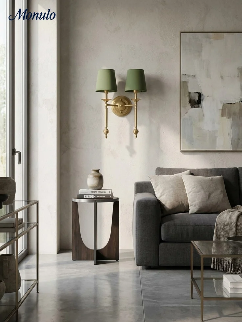 Stoffen Wandlamp met Vintage Koperen Afwerking – Sfeervolle Verlichting voor Hal, Slaapkamer en Woonkamer | Sansoti