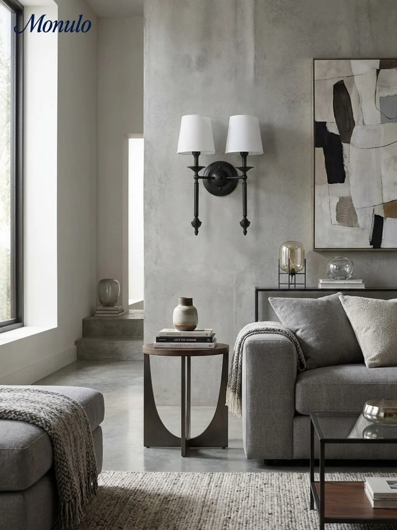 Stoffen Wandlamp met Vintage Koperen Afwerking – Sfeervolle Verlichting voor Hal, Slaapkamer en Woonkamer | Sansoti