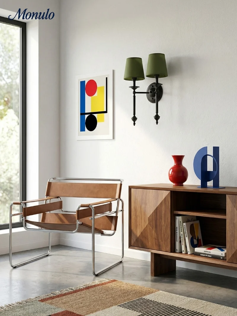 Stoffen Wandlamp met Vintage Koperen Afwerking – Sfeervolle Verlichting voor Hal, Slaapkamer en Woonkamer | Sansoti