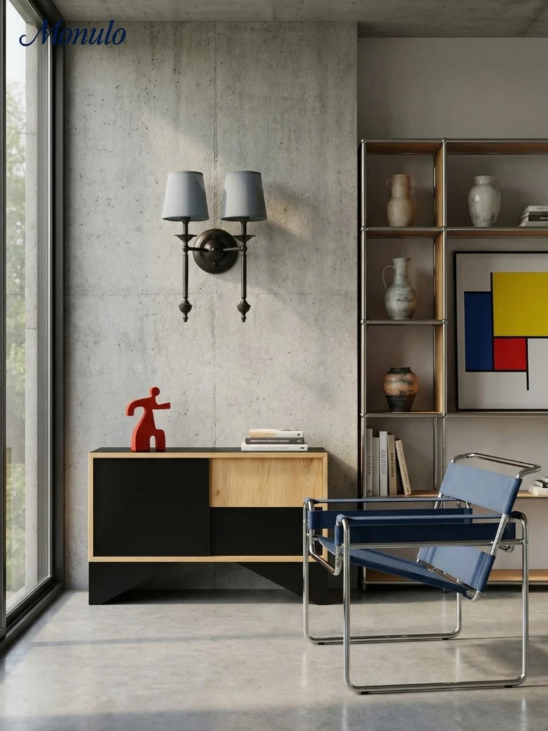 Stoffen Wandlamp met Vintage Koperen Afwerking – Sfeervolle Verlichting voor Hal, Slaapkamer en Woonkamer | Sansoti