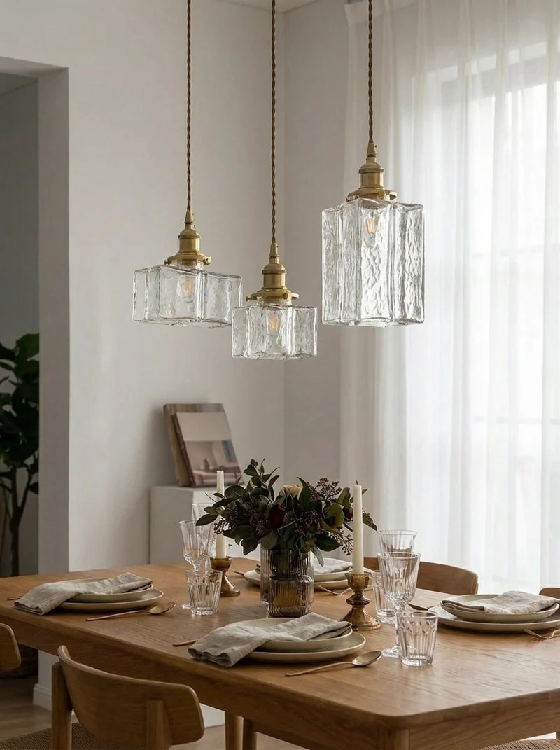 Vintage Hanglamp met Gegolfd Glas & IJzeren Armatuur – Vierkant/Rechthoekig – Scandinavisch Design voor Woonkamer | Sansoti