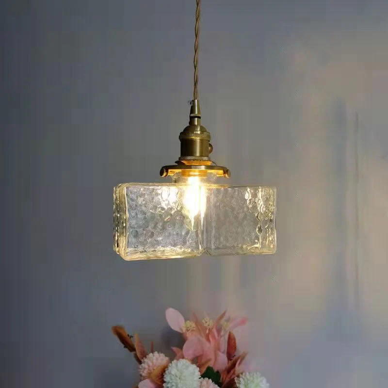 Vintage Hanglamp met Gegolfd Glas & IJzeren Armatuur – Vierkant/Rechthoekig – Scandinavisch Design voor Woonkamer | Sansoti