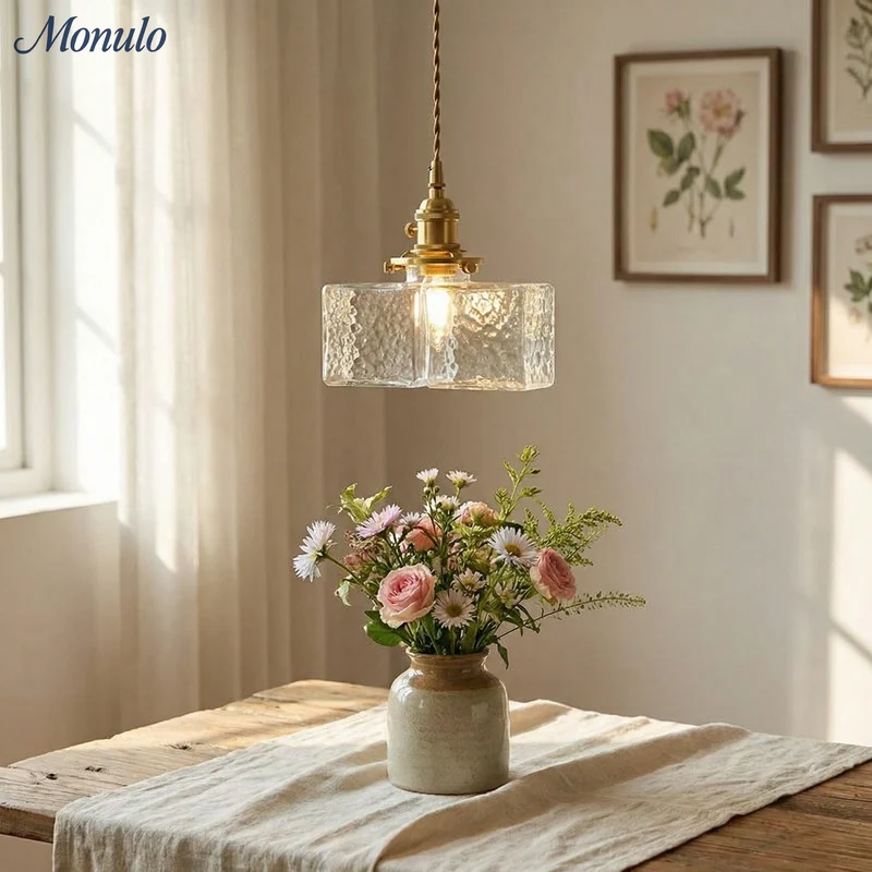 Vintage Hanglamp met Gegolfd Glas & IJzeren Armatuur – Vierkant/Rechthoekig – Scandinavisch Design voor Woonkamer | Sansoti