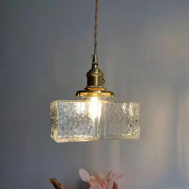 Vintage Hanglamp met Gegolfd Glas & IJzeren Armatuur – Vierkant/Rechthoekig – Scandinavisch Design voor Woonkamer | Sansoti