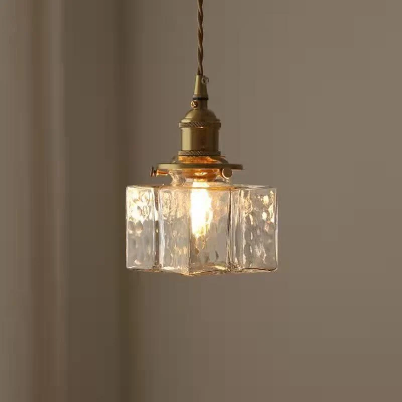 Vintage Hanglamp met Gegolfd Glas & IJzeren Armatuur – Vierkant/Rechthoekig – Scandinavisch Design voor Woonkamer | Sansoti