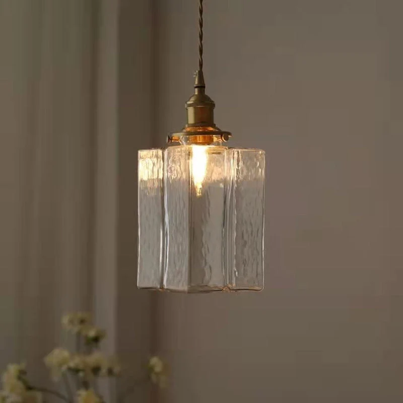 Vintage Hanglamp met Gegolfd Glas & IJzeren Armatuur – Vierkant/Rechthoekig – Scandinavisch Design voor Woonkamer | Sansoti