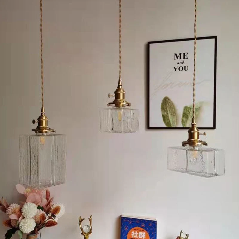 Vintage Hanglamp met Gegolfd Glas & IJzeren Armatuur – Vierkant/Rechthoekig – Scandinavisch Design voor Woonkamer | Sansoti