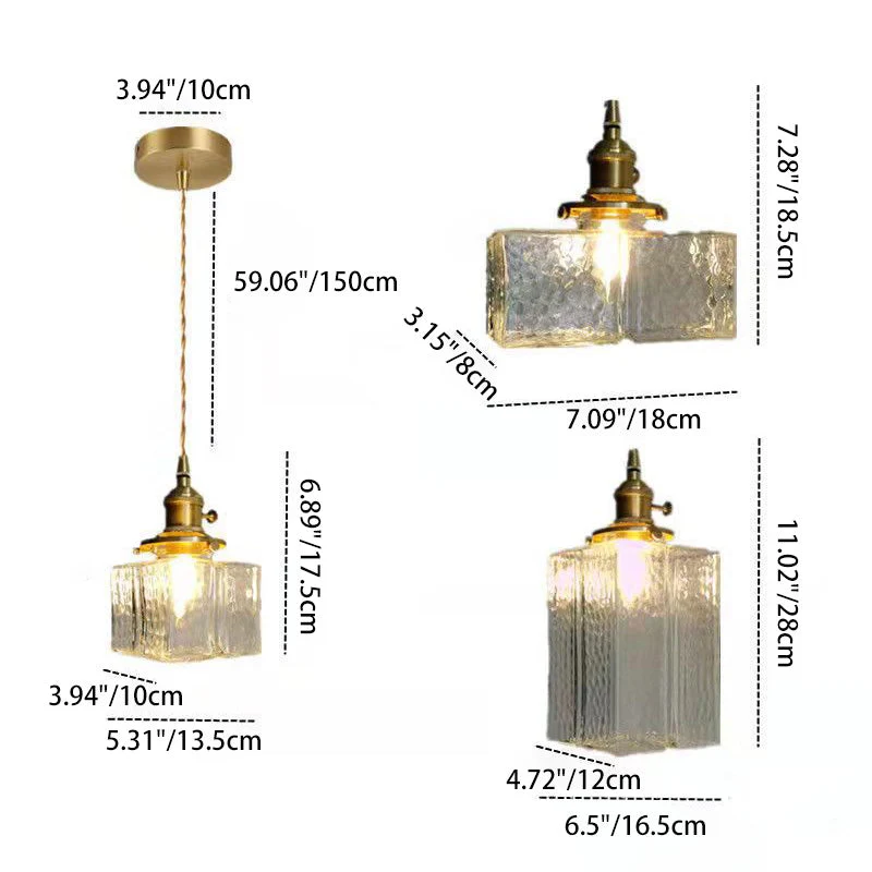Vintage Hanglamp met Gegolfd Glas & IJzeren Armatuur – Vierkant/Rechthoekig – Scandinavisch Design voor Woonkamer | Sansoti