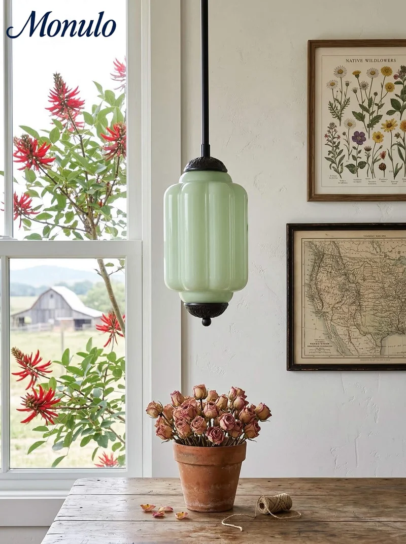 Vintage Glazen Hanglamp met Nostalgische Uitstraling – Verfijnde Verlichting voor Eetkamer en Keuken | Sansoti