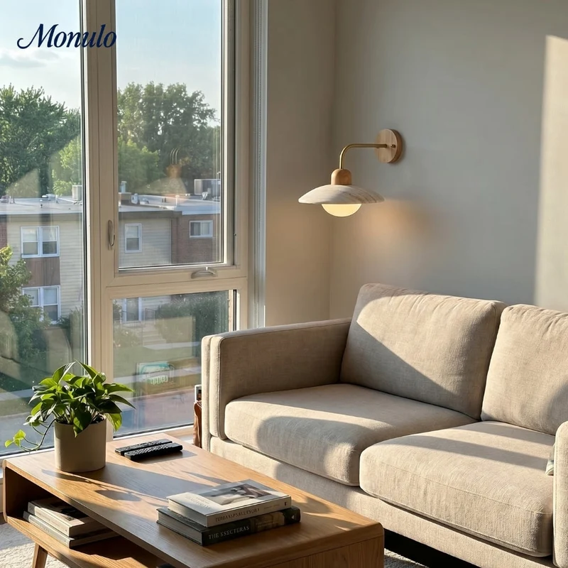 Travertijn Wandlamp Minimalistische Schijf Design Natuursteen Verlichting voor Woonkamer Slaapkamer Gang Moderne Interieur Wandverlichting met Warm Licht | Sansoti