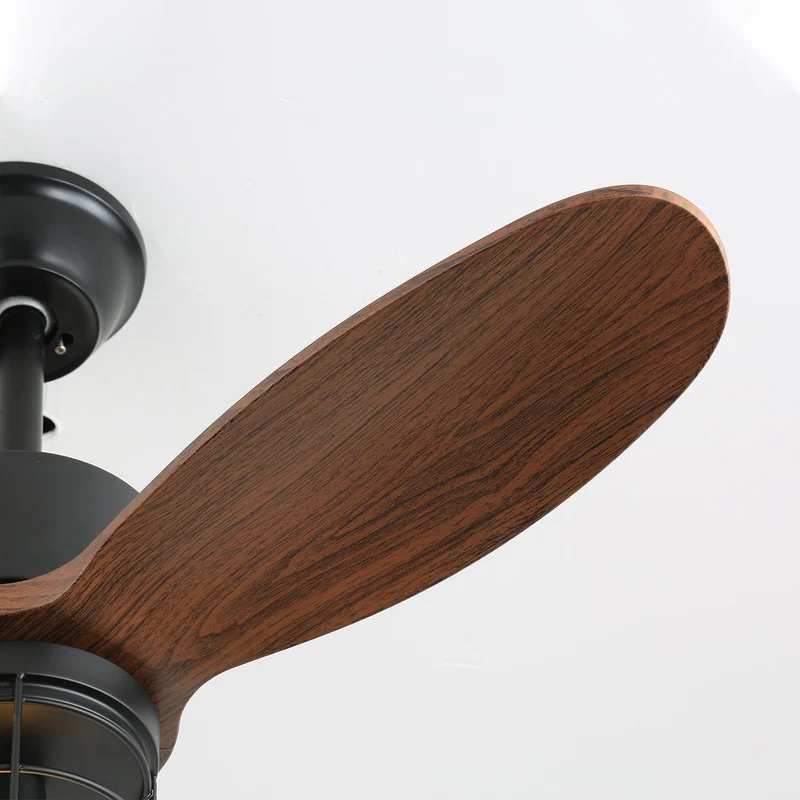 Industriële Plafondventilator met Verlichting Ø91cm – Metalen Frame – Glazen Kap – 6 Snelheden – Afstandsbediening – AC 110-240V – Walnoot & Zwart | Sansoti