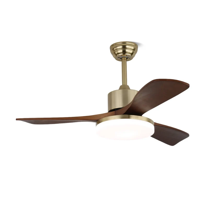 Plafondventilator Selora met Verlichting – Messing & Hout – Modern Design met Afstandsbediening – 6 Snelheden – LED 48W Dimbaar – Ø106cm of Ø132cm – Luxe Plafondlamp & Koelsysteem – Inclusief Afstandsbediening | Sansoti