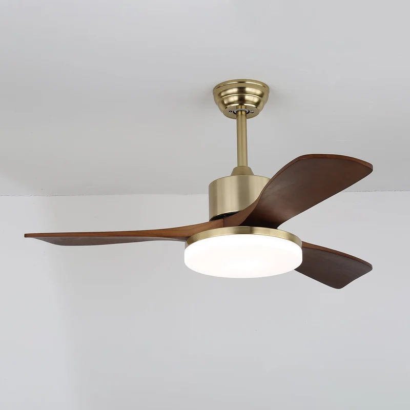 Plafondventilator Selora met Verlichting – Messing & Hout – Modern Design met Afstandsbediening – 6 Snelheden – LED 48W Dimbaar – Ø106cm of Ø132cm – Luxe Plafondlamp & Koelsysteem – Inclusief Afstandsbediening | Sansoti