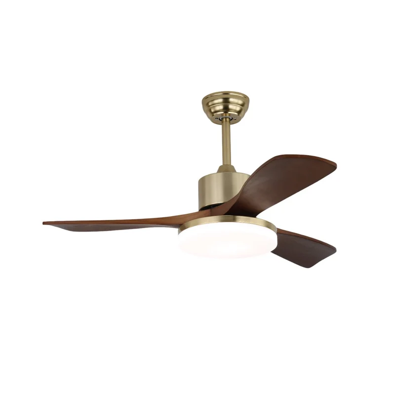 Plafondventilator Selora met Verlichting – Messing & Hout – Modern Design met Afstandsbediening – 6 Snelheden – LED 48W Dimbaar – Ø106cm of Ø132cm – Luxe Plafondlamp & Koelsysteem – Inclusief Afstandsbediening | Sansoti