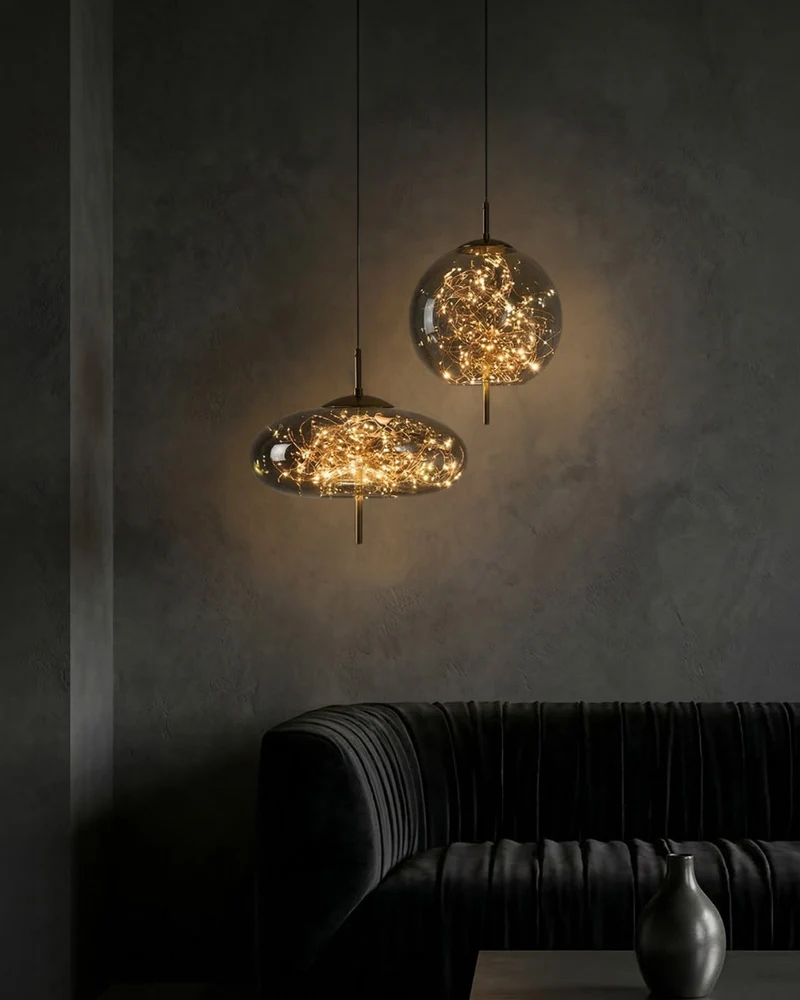 Glazen hanglamp LIV met rookachtige afwerking en warm wit licht – scandinavisch design met handafgewerkt glas – 3 maten beschikbaar | Sansoti