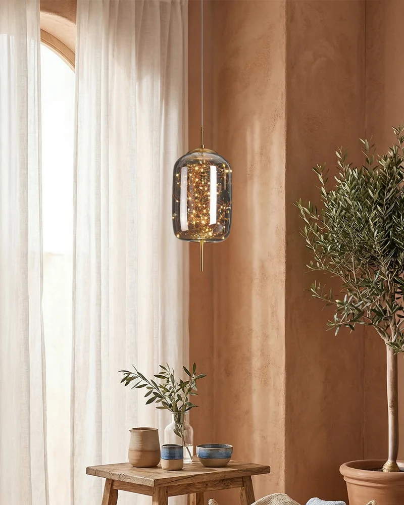 Glazen hanglamp LIV met rookachtige afwerking en warm wit licht – scandinavisch design met handafgewerkt glas – 3 maten beschikbaar | Sansoti