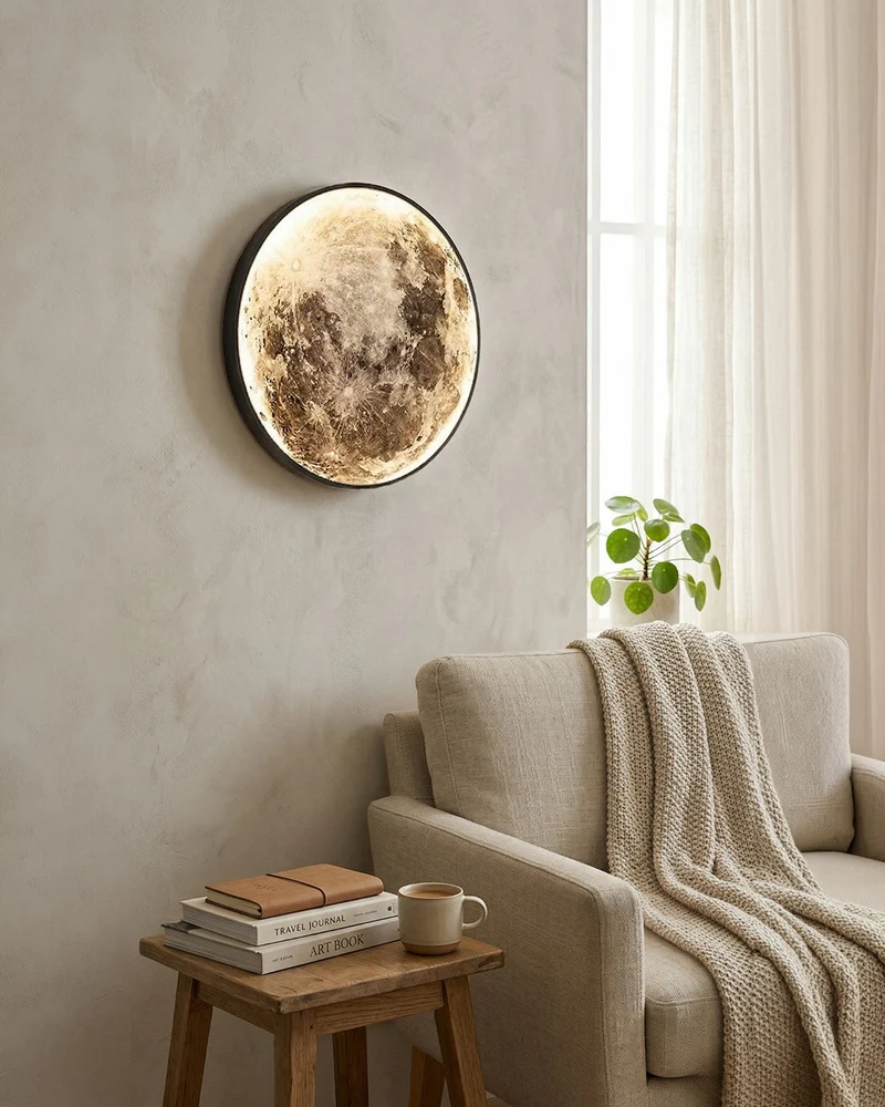 Maan Wandlamp – Textuurbol met Sfeerverlichting in 6 Maten | Sansoti