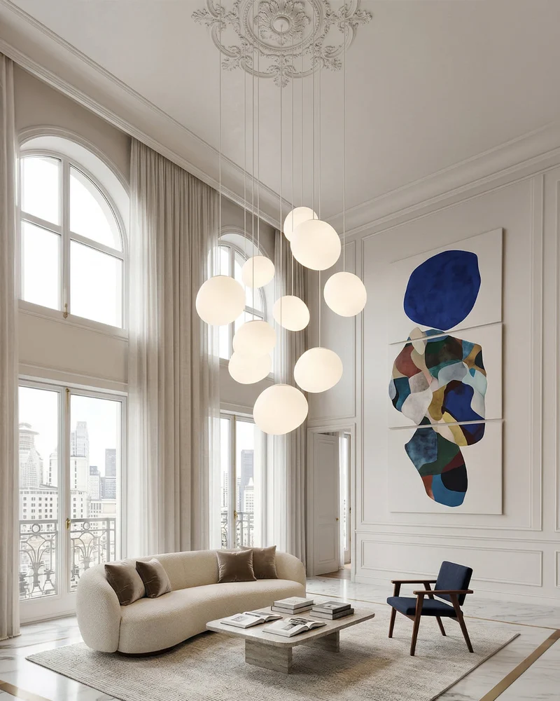 Glazen Hanglamp Melkwit Mondgeblazen – Modern Minimalistisch Design met Zacht Licht voor Eetkamer en Woonkamer – 3 Maten Beschikbaar – Warm Wit 3000K | Sansoti