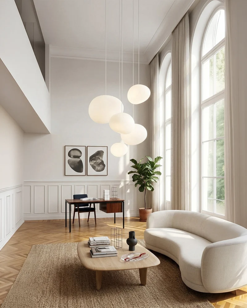 Glazen Hanglamp Melkwit Mondgeblazen – Modern Minimalistisch Design met Zacht Licht voor Eetkamer en Woonkamer – 3 Maten Beschikbaar – Warm Wit 3000K | Sansoti