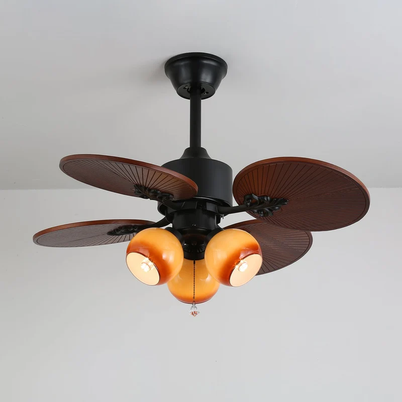 Tropische Plafondventilator met Glazen Lampenkap - Stille Kamerventilator 6-snelheden Afstandsbediening | Sansoti
