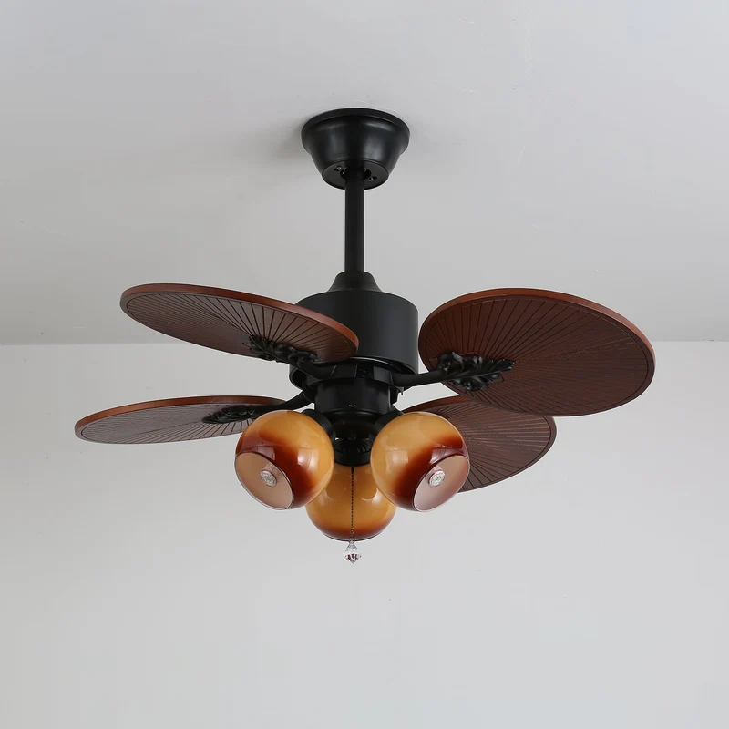 Tropische Plafondventilator met Glazen Lampenkap - Stille Kamerventilator 6-snelheden Afstandsbediening | Sansoti