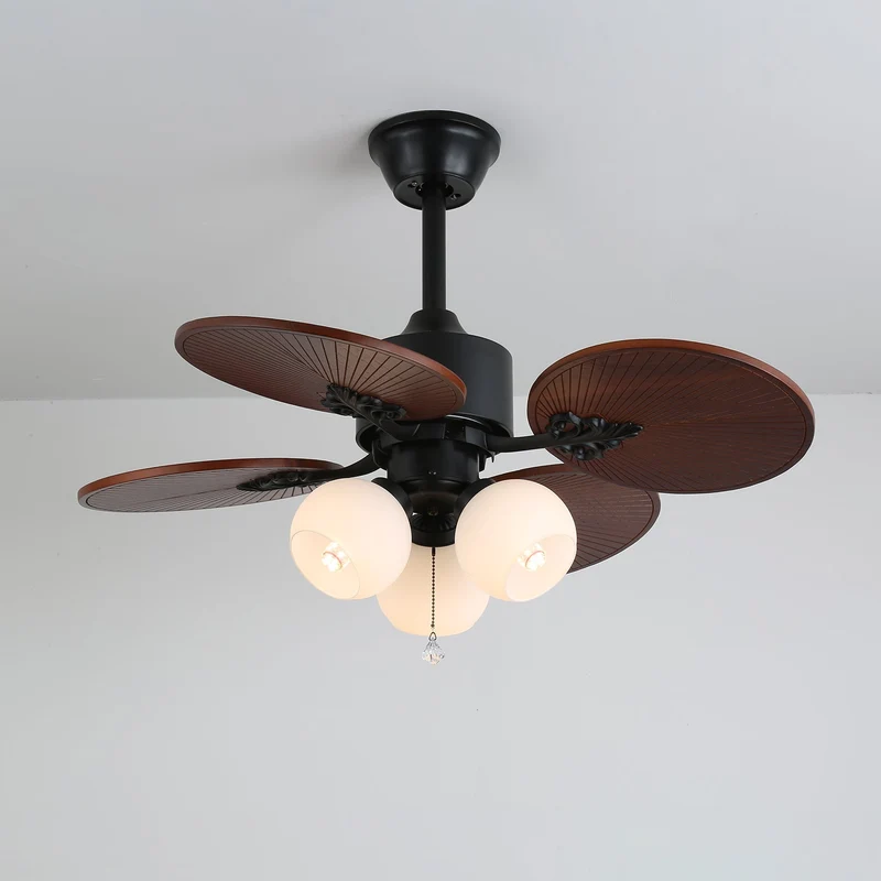Tropische Plafondventilator met Glazen Lampenkap - Stille Kamerventilator 6-snelheden Afstandsbediening | Sansoti