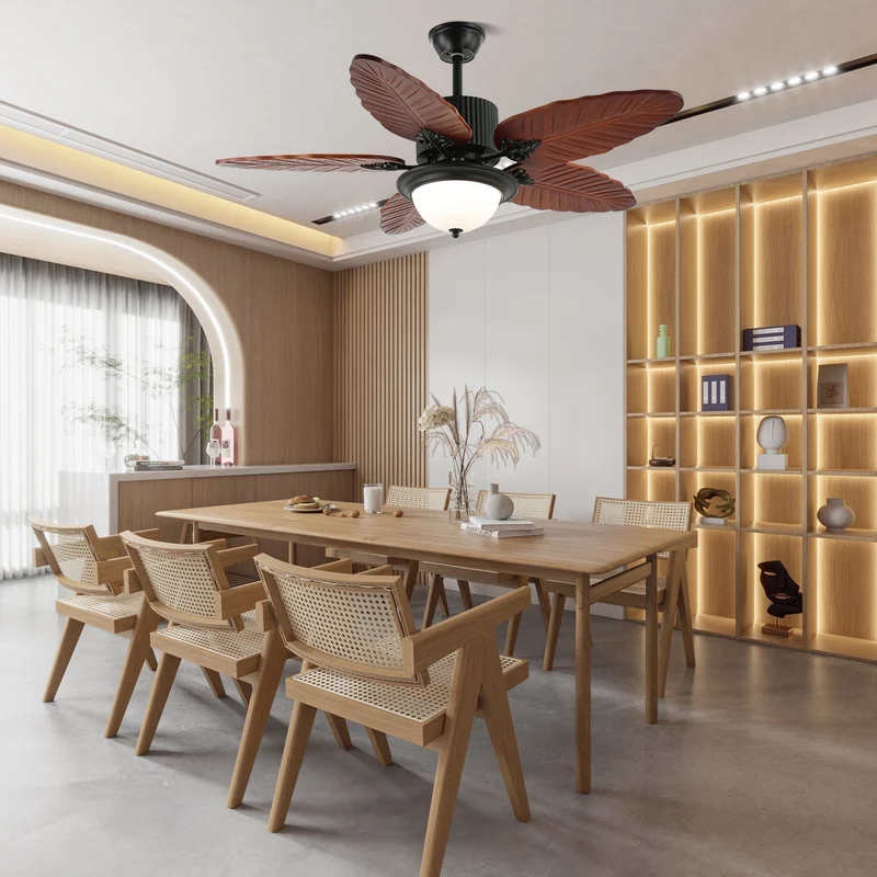 Tropische Plafondventilator met Verlichting en Afstandsbediening – Natuurlijk Design met Glazen Kap | Sansoti
