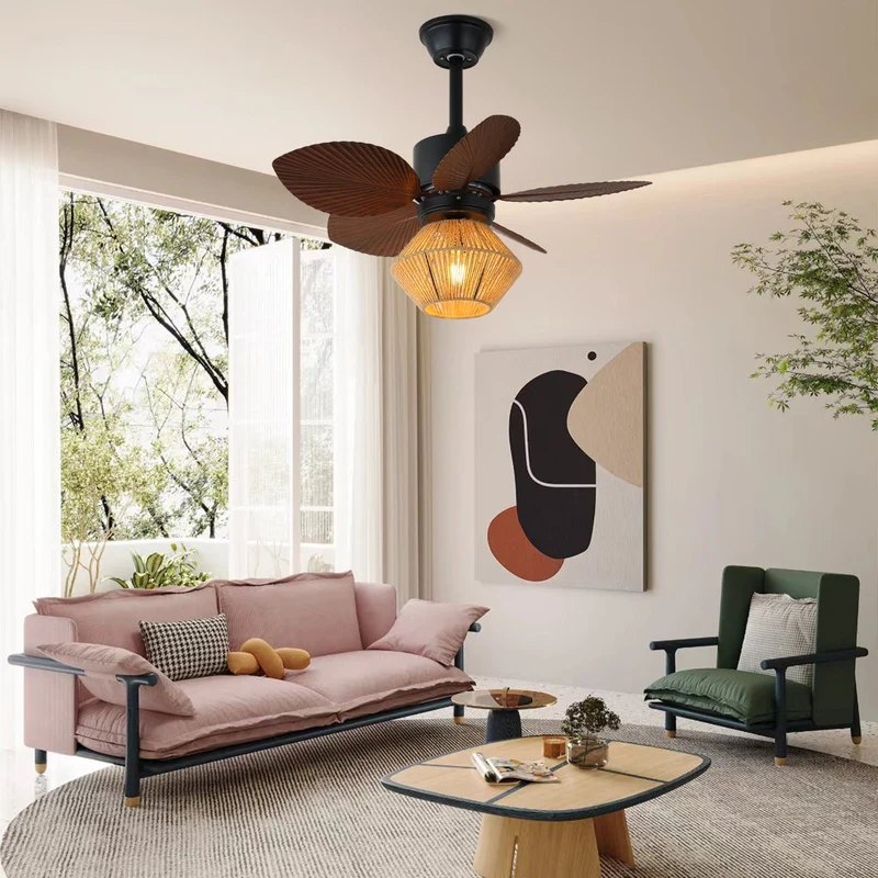 Plafondventilator met Verlichting Natuurlijk Rotan Tropisch Design Ø76cm | Sansoti