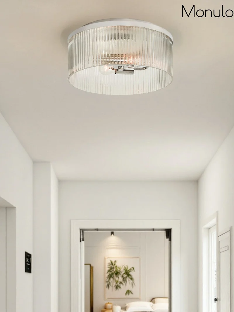 Geribbelde Glazen Plafondlamp Modern Laagbouw Ontwerp Slaapkamer Woonkamer Gang | Sansoti