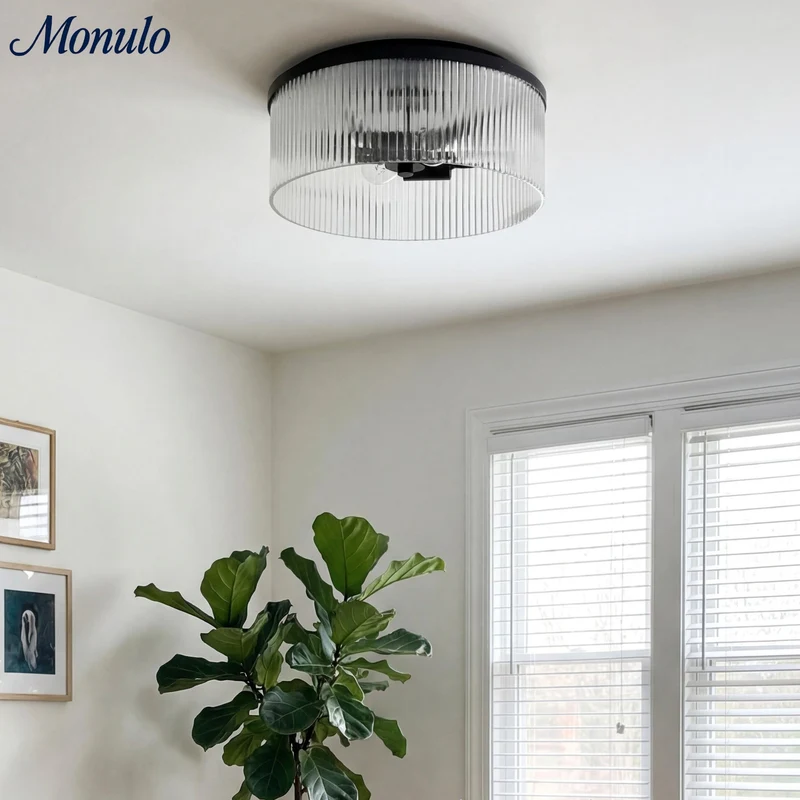 Geribbelde Glazen Plafondlamp Modern Laagbouw Ontwerp Slaapkamer Woonkamer Gang | Sansoti