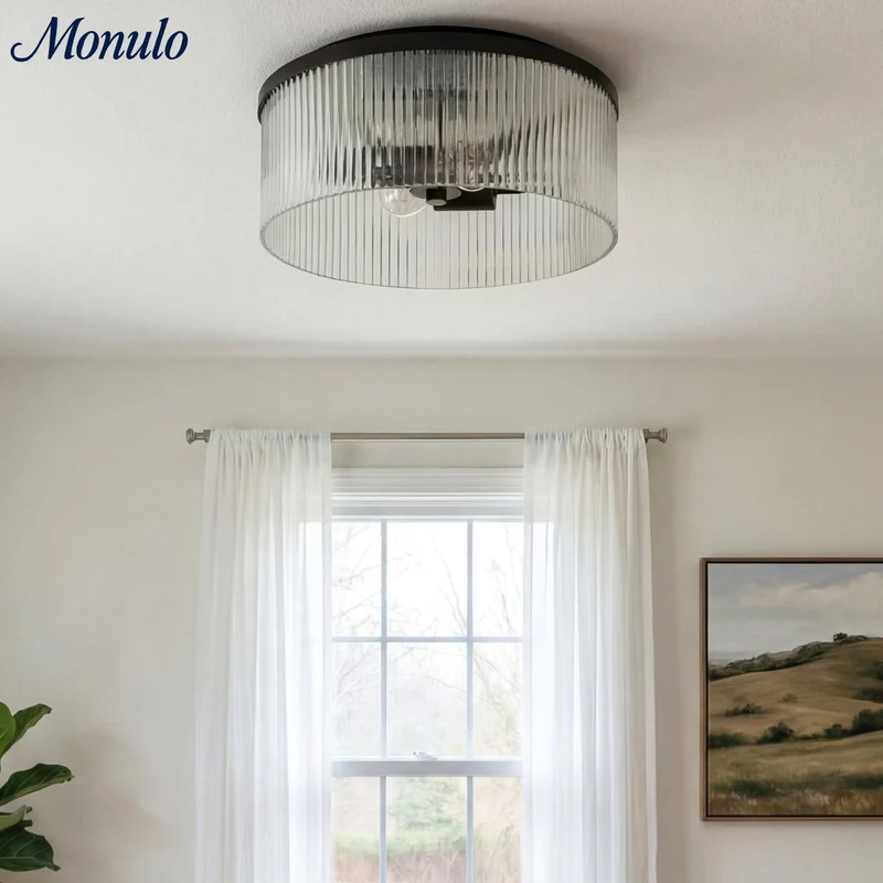 Geribbelde Glazen Plafondlamp Modern Laagbouw Ontwerp Slaapkamer Woonkamer Gang | Sansoti