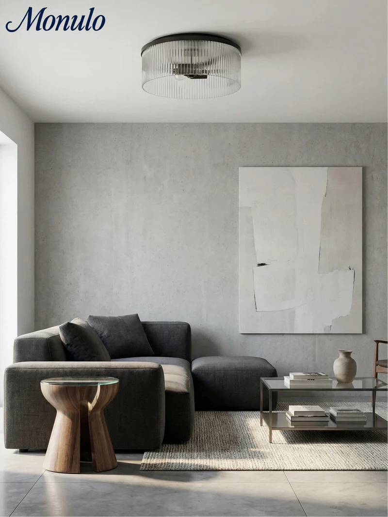 Geribbelde Glazen Plafondlamp Modern Laagbouw Ontwerp Slaapkamer Woonkamer Gang | Sansoti