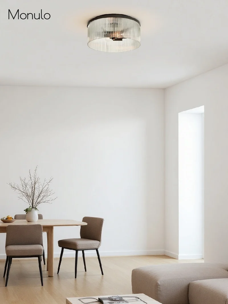 Geribbelde Glazen Plafondlamp Modern Laagbouw Ontwerp Slaapkamer Woonkamer Gang | Sansoti