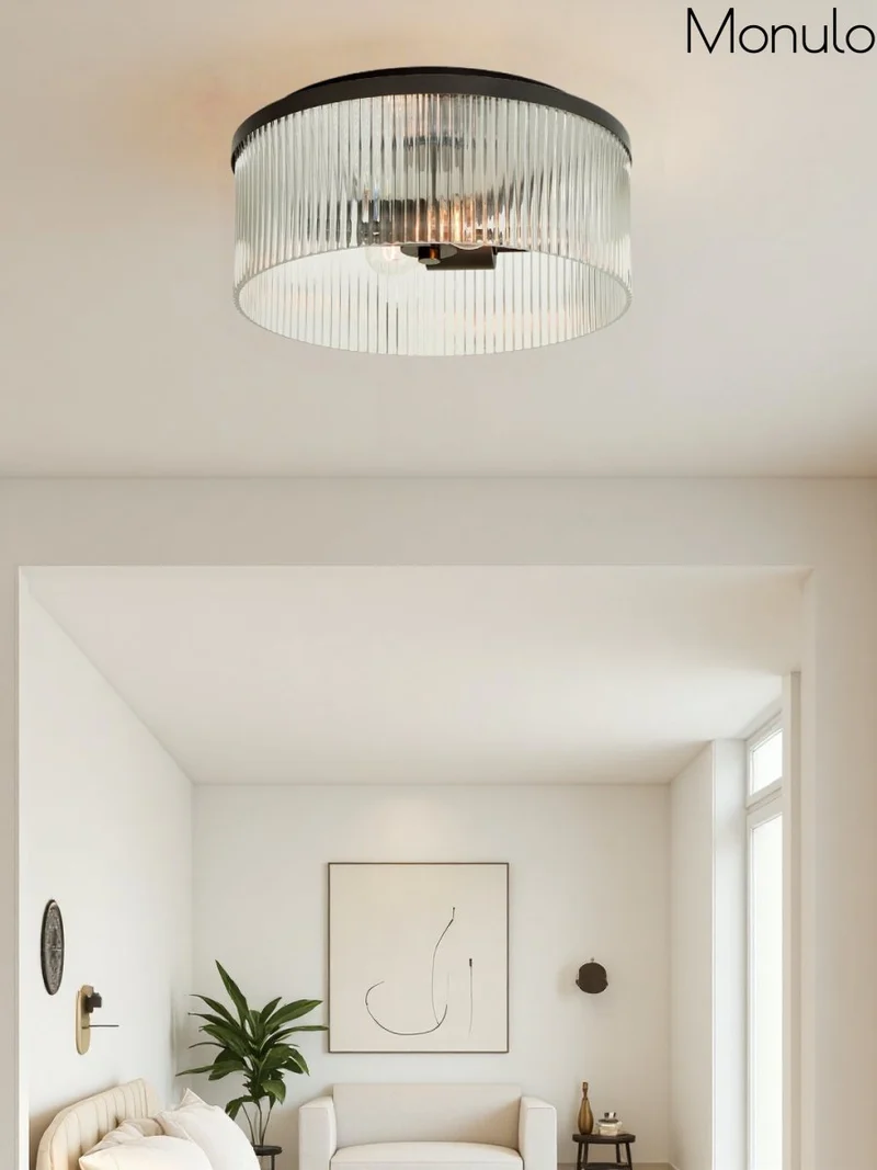 Geribbelde Glazen Plafondlamp Modern Laagbouw Ontwerp Slaapkamer Woonkamer Gang | Sansoti