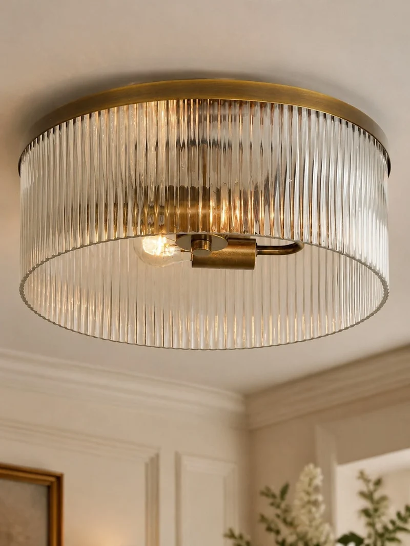Geribbelde Glazen Plafondlamp Modern Laagbouw Ontwerp Slaapkamer Woonkamer Gang | Sansoti