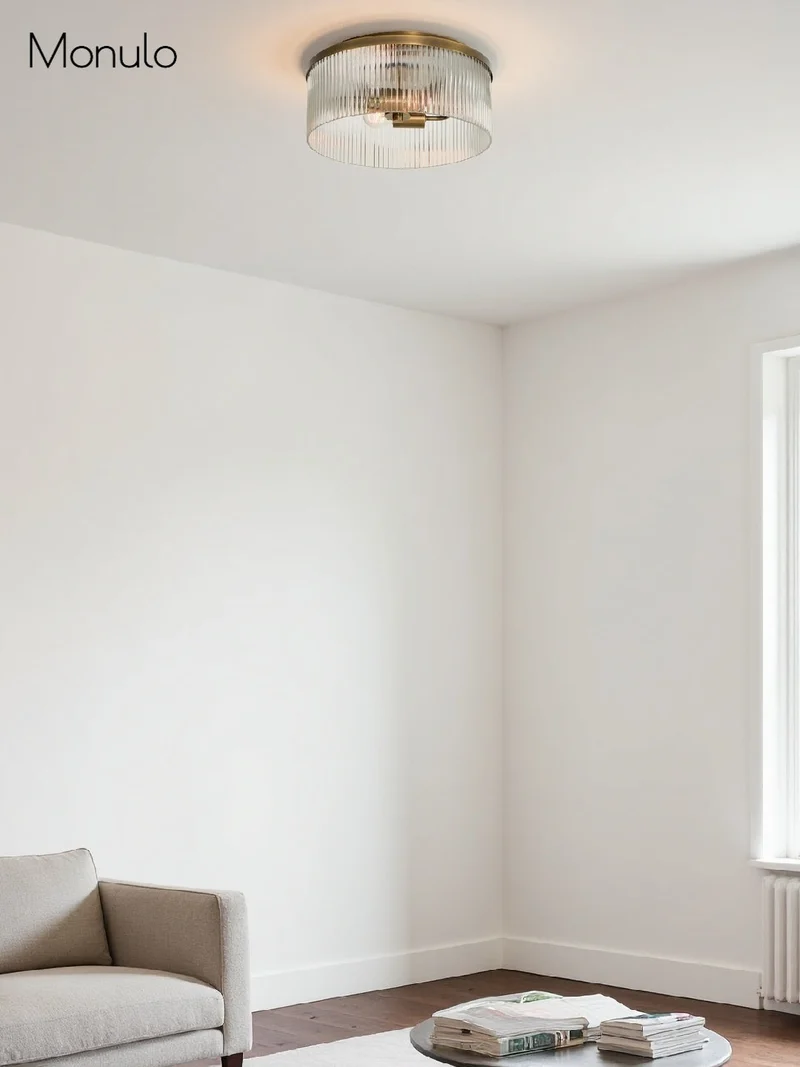 Geribbelde Glazen Plafondlamp Modern Laagbouw Ontwerp Slaapkamer Woonkamer Gang | Sansoti