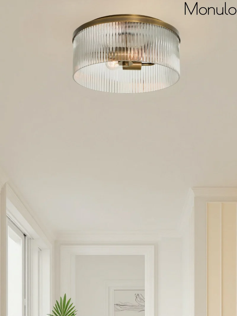 Geribbelde Glazen Plafondlamp Modern Laagbouw Ontwerp Slaapkamer Woonkamer Gang | Sansoti