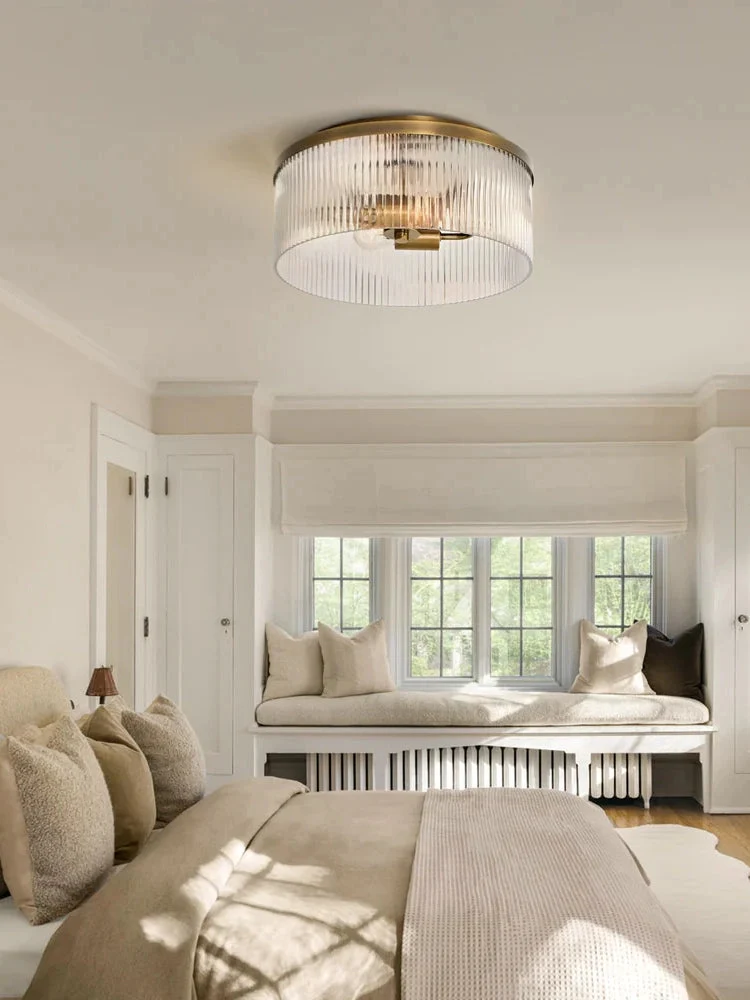 Geribbelde Glazen Plafondlamp Modern Laagbouw Ontwerp Slaapkamer Woonkamer Gang | Sansoti