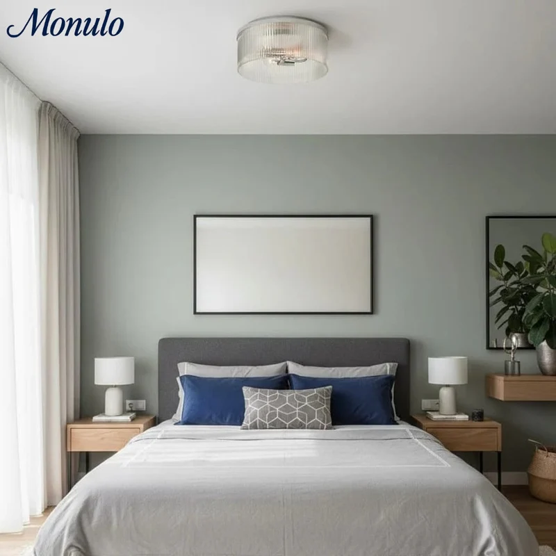 Geribbelde Glazen Plafondlamp Modern Laagbouw Ontwerp Slaapkamer Woonkamer Gang | Sansoti
