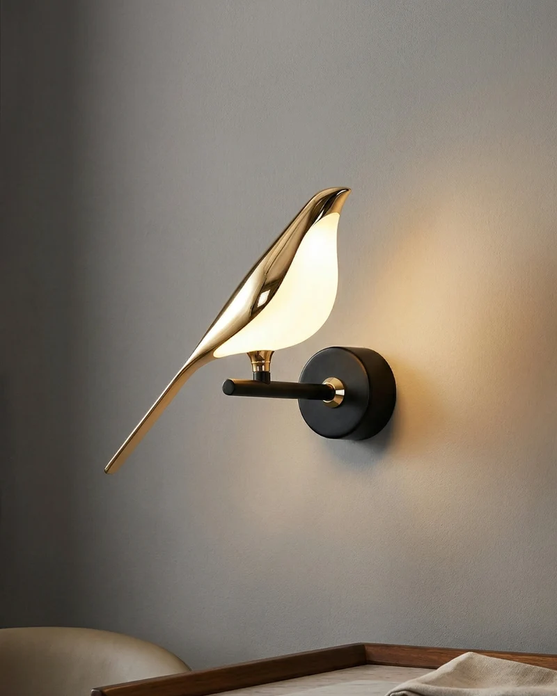 Vogel Wandlamp - Moderne Sculptuurverlichting met Natuurlijke Vormen - Matglas Diffuus Licht - Gouden Afwerking | Sansoti