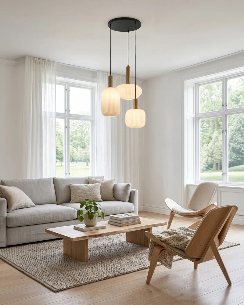CLYDE Moderne Hanglamp met Gekleurde Glazen Kap – Scandinavisch Design voor Woonkamer & Eetkamer – E27 Fitting | Sansoti